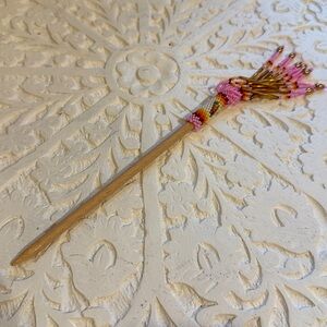 New Native American hair stick pin wood beaded pink orange  yellow white gold